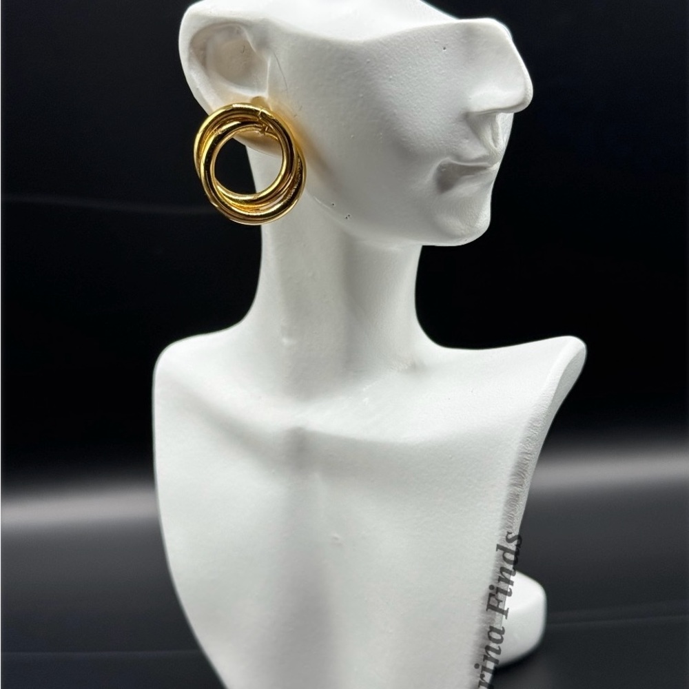 Gold Triple Hoop Stud Earrings | Modern Entwined Design
